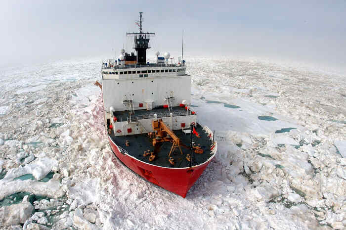 Photo of icebreaker (ship) in icy waters