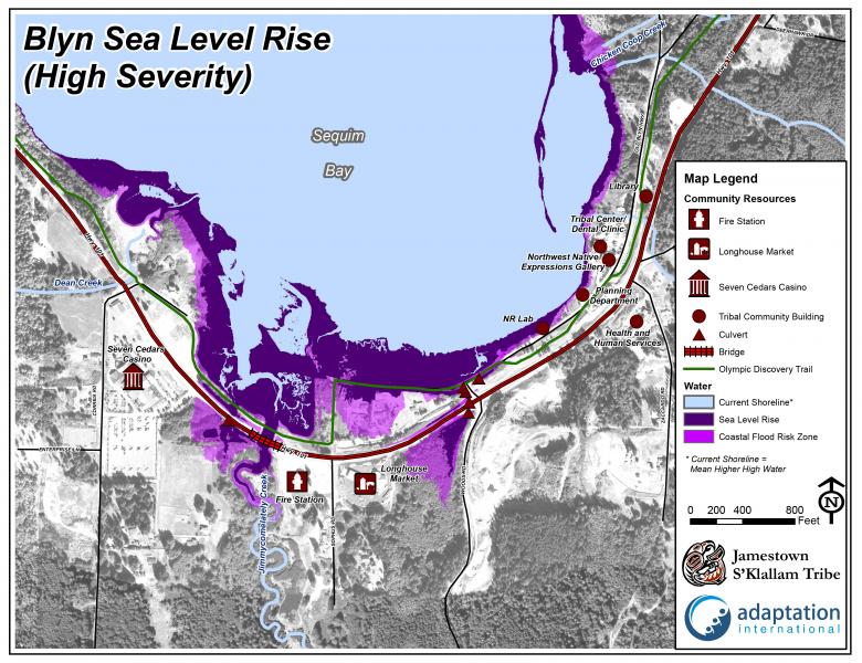 Sea level rise map for the Blyn area toward the end of the century.