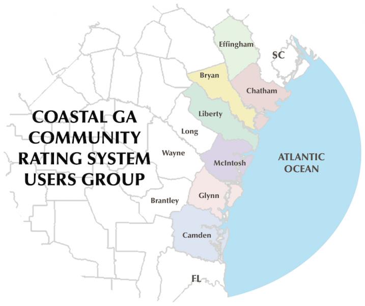 Map of Georgia highlighting coastal counties