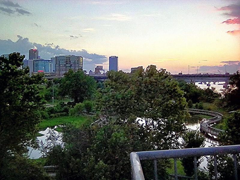 City skyline with trees in foreground