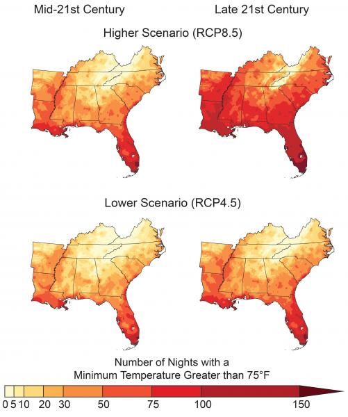 Number of nights with a minimum temperature greater than 75°F